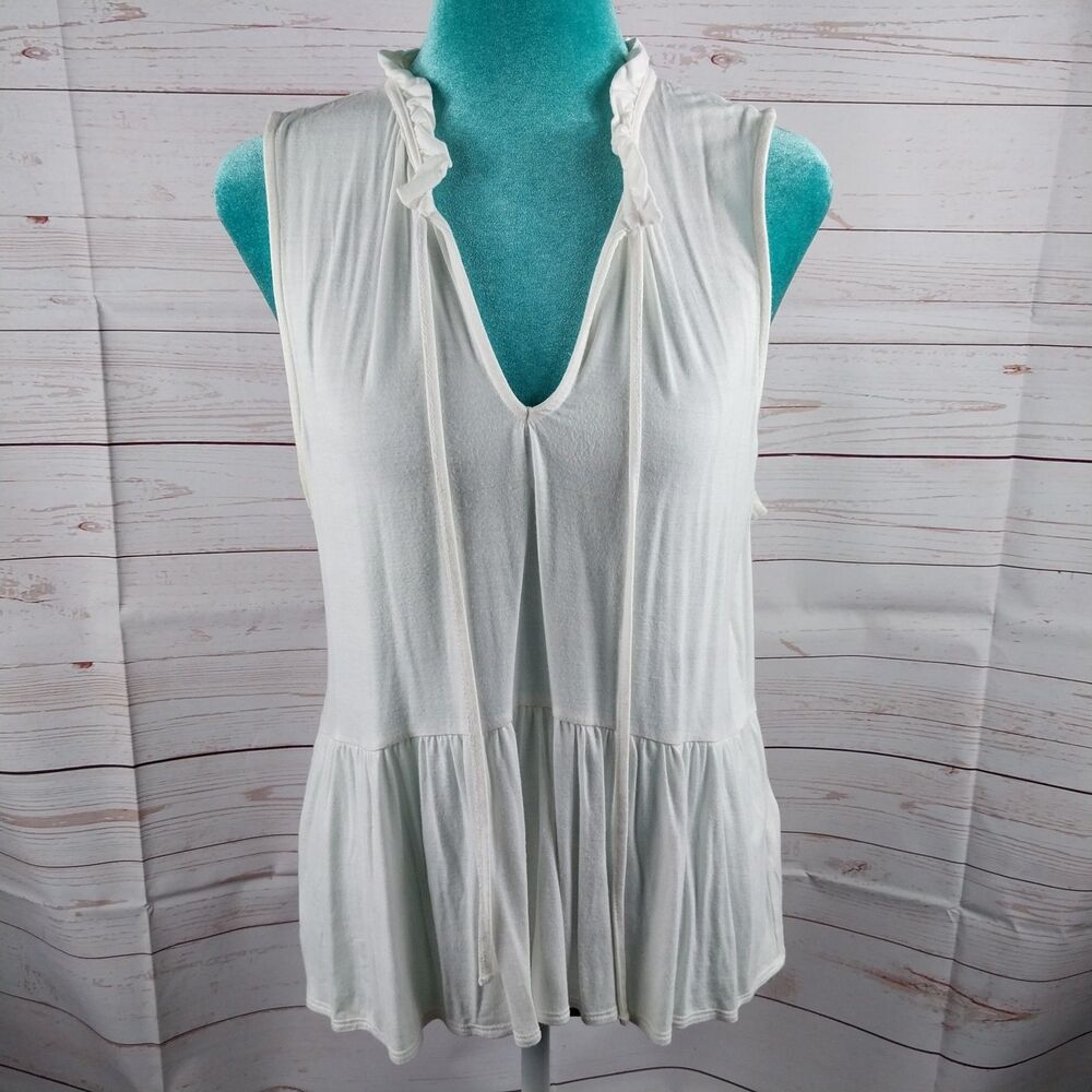 J. Crew White Peplum Top Sleeveless Blouse Women's Size Medium Boho V-Neck